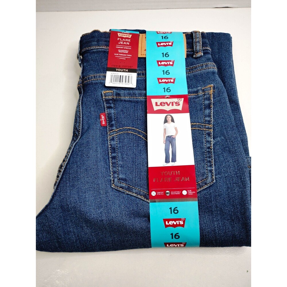 Levi's Girls Slim Fit Flare Jeans Blue 16 Adjustable Waist Stretch Denim